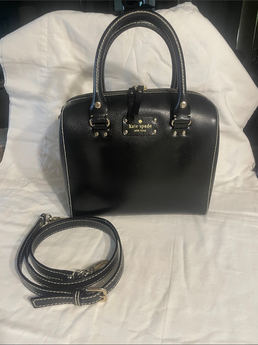 KATE SPADE WELLESLEY ALESSA BLACK LEATHER CROSSBODY SATCHEL HANDBAG PURSE